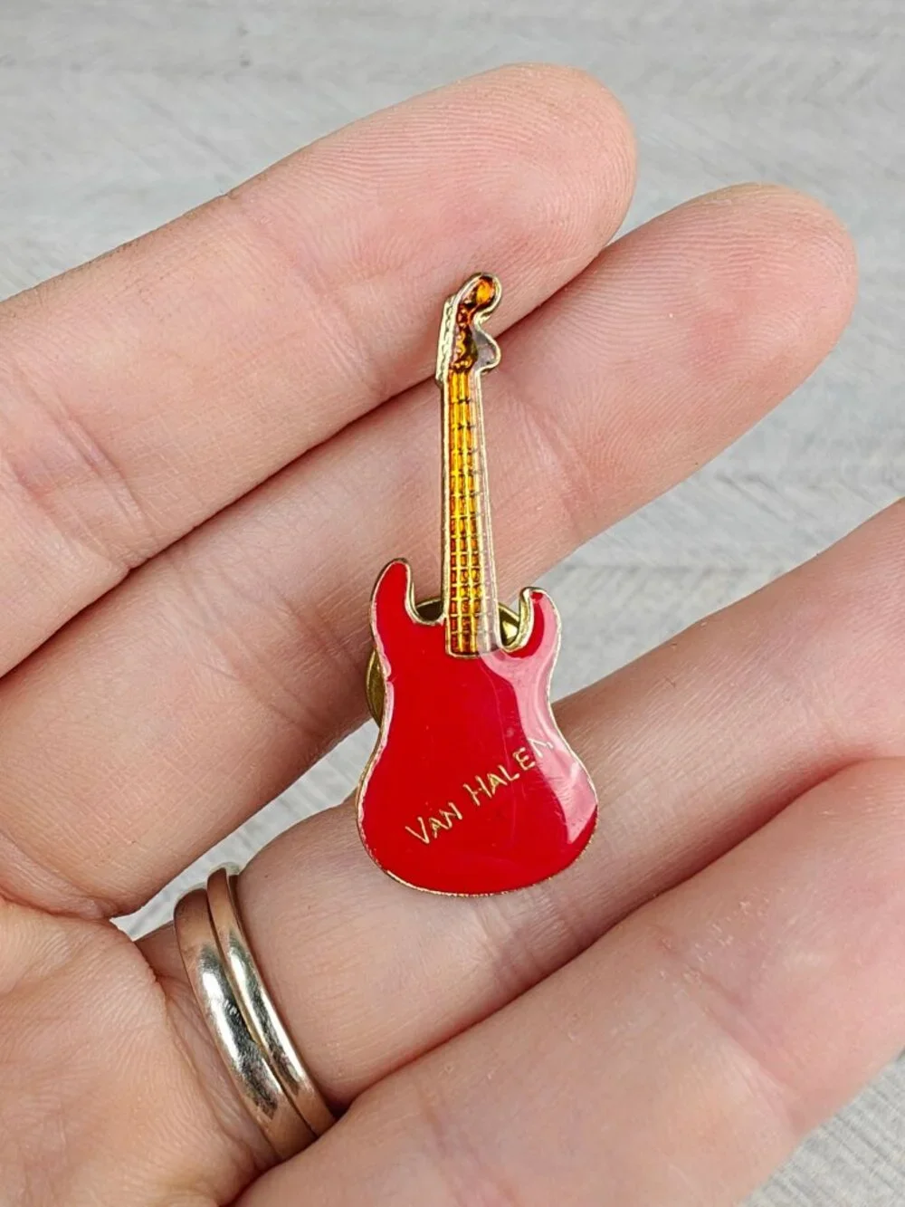 Vintage Van Halen Lapel Pin Red Guitar Enamel Collectible Music Rock 'n Roll
